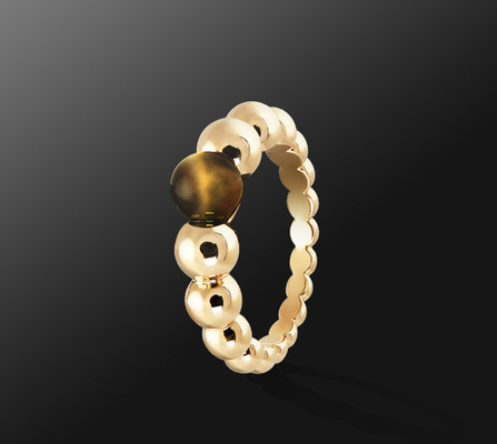Real Gold Ring Van Cleef & Arpels Perlée Variation Ring with Tiger's Eye Stone