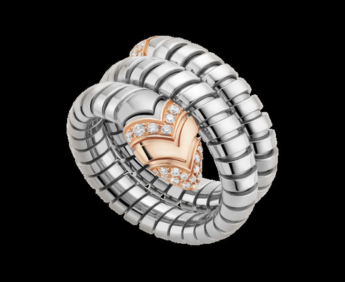   Serpenti Tubogas ring in 18 kt pink gold, steel and pavé diamonds Ref. AN856666