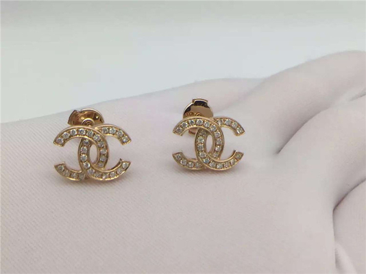  Logo Earrings in 18K White Gold Pave Diamonds Fashion Lady Jewelry Global Shipping