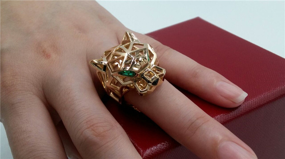 Car Tier PanthèRe De Car Tier Ring In 18K Yellow Gold Tsavorite Garnets Onyx N4722500