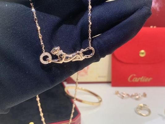 Car Tie 18k Gold  PanthèRe De Car Tier Necklace Rose Gold Tsavorite Garnets VVS Diamonds