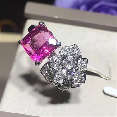 Piaget  full diamonds red tourmaline rose  ring of 18kt gold  with yellow gold or white gold