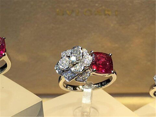 Piaget  full diamonds red tourmaline rose  ring of 18kt gold  with yellow gold or white gold