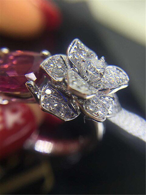 Piaget  full diamonds red tourmaline rose  ring of 18kt gold  with yellow gold or white gold
