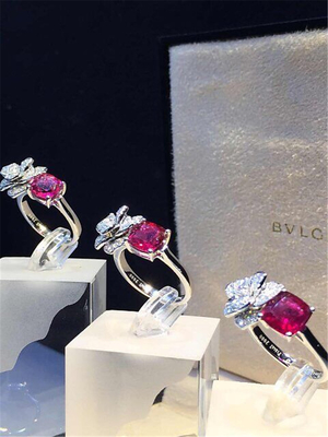 Piaget  full diamonds red tourmaline rose  ring of 18kt gold  with yellow gold or white gold