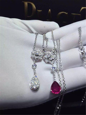 Piaget  full diamonds red tourmaline rose  necklace of 18kt gold  with yellow gold or white gold