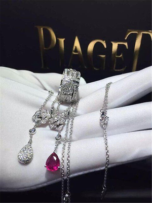 Piaget  full diamonds red tourmaline rose  necklace of 18kt gold  with yellow gold or white gold