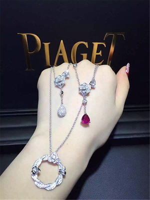 Piaget  full diamonds red tourmaline rose  necklace of 18kt gold  with yellow gold or white gold