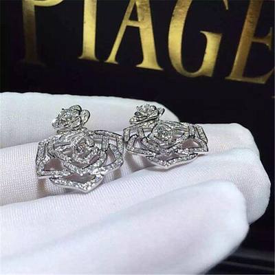 Piaget  full  diamonds of hollow  rose earring 18kt gold  with white gold or yellow gold