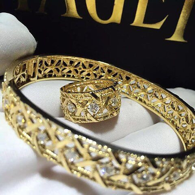 Luxury Jewelry diamonds of rattan plaid bracelet  18kt gold  with yellow gold
