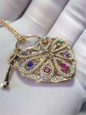  full diamonds of seven colour love key necklace 18kt gold  with yellow gold or white gold or pink gold