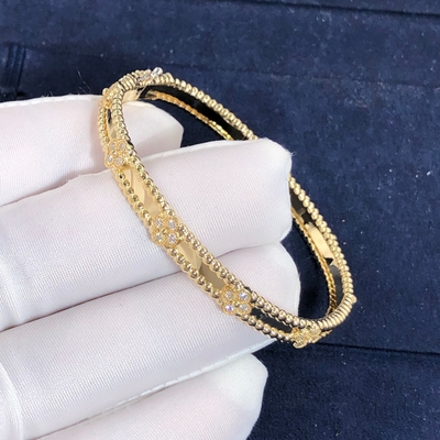 Customization 18k Gold Van Cleef & Arpels PerléE Sweet Clovers Bracelet Medium Model