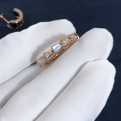 Elegant  18K Gold Diamonds Serpenti Viper Ring Diamond With White MOP Ring Yellow Gold White Gold