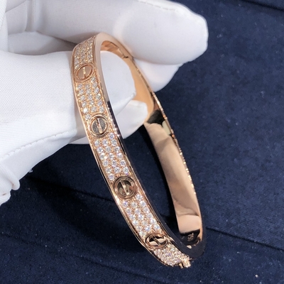 Elegant Gorgeous Factory Made Car Tier 18k Yellow/White/Rose Gold And Natural Diamonds LOVE Bracelet, Diamond-Paved