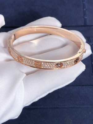 Elegant Gorgeous Factory Made Car Tier 18k Yellow/White/Rose Gold And Natural Diamonds LOVE Bracelet, Diamond-Paved