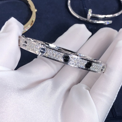 Factory Custom Fine Jewelry 18k White Ogold LOVE Bracelet, Diamond-Paved, Ceramic Bracelet