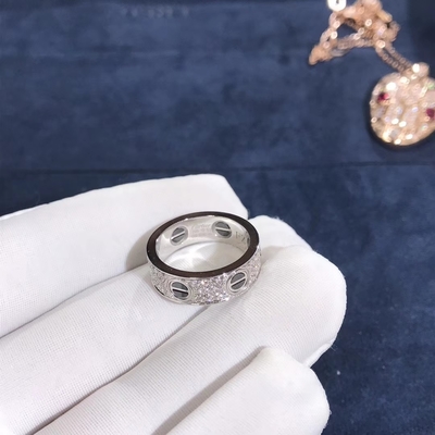 Factory Custom Fine Jewelry 18k White Gold Natural Vs Diamond Jewelry Car Tier LOVE Ring, Diamond-Paved, Ceramic