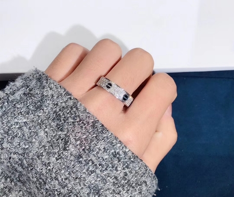 Factory Custom Fine Jewelry 18k White Gold Natural Vs Diamond Jewelry Car Tier LOVE Ring, Diamond-Paved, Ceramic