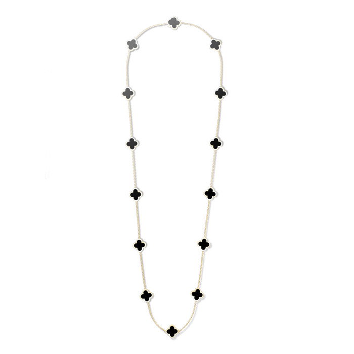 V CA Alhambra long necklace 14 motifs Yellow gold Onyx Necklace VCARB13700
