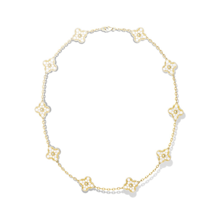 Van Cleef Vintage Alhambra necklace 10 motifs yellow gold round diamonds VCARA42300