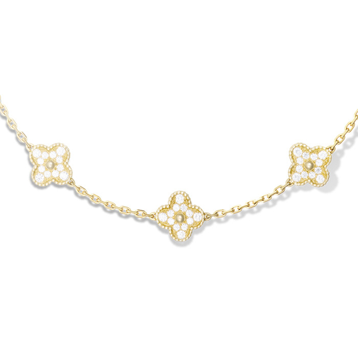 VCA Vintage Alhambra necklace 10 motifs yellow gold round diamonds 10 flowers