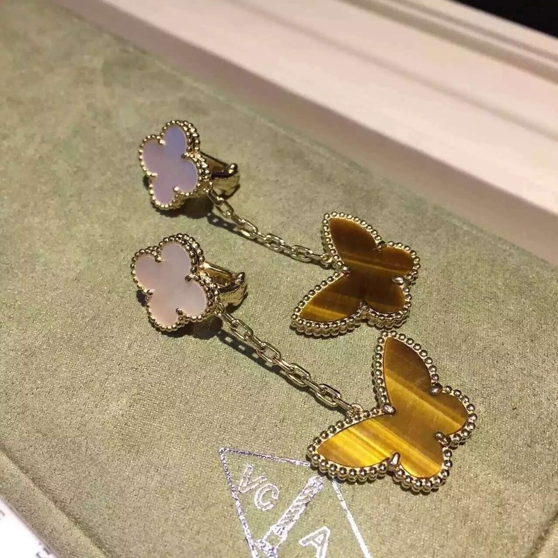 Factory Custom Make Van  & Arpels 18K Yellow Gold Earring Clap Butterfly Drop Earrings