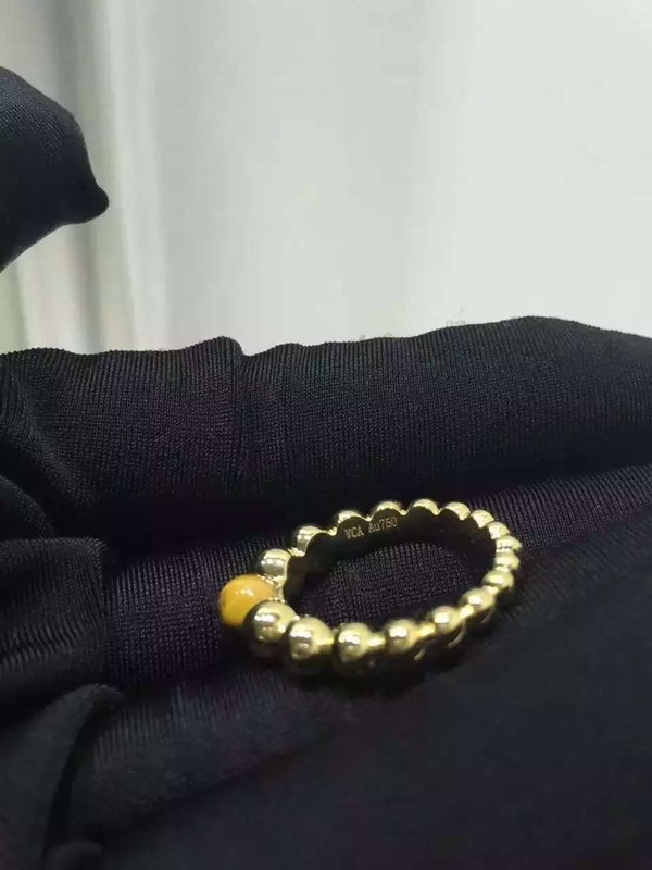 Real Gold Ring Van Cleef & Arpels Perlée Variation Ring with Tiger's Eye Stone