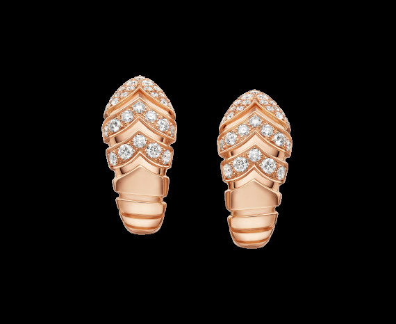   Serpenti Tubogas short earrings in 18 kt pink gold with pavé diamonds Ref. 351847 OR857543