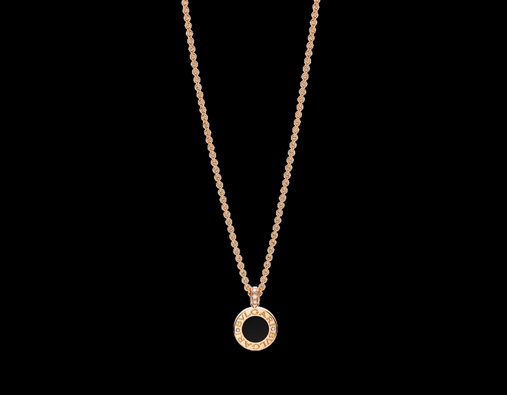   pendant with 18 kt pink gold chain with mother of pearl onyx and pave diamonds