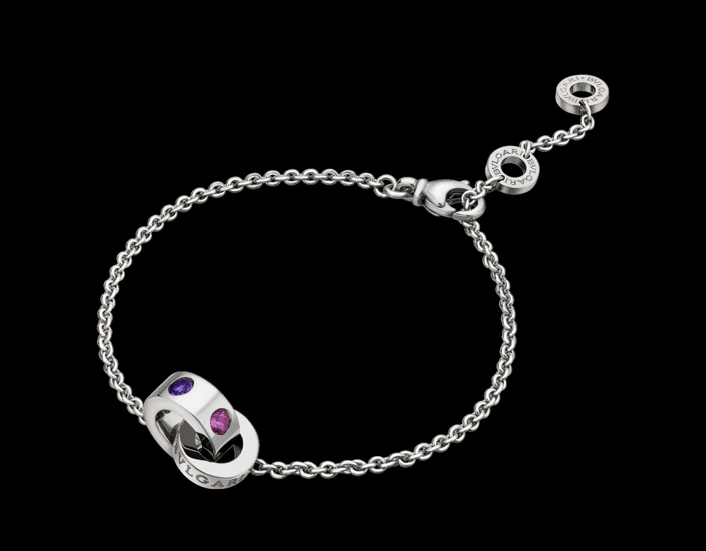   bracelet in 18 kt white gold with amethysts and pink tourmalines