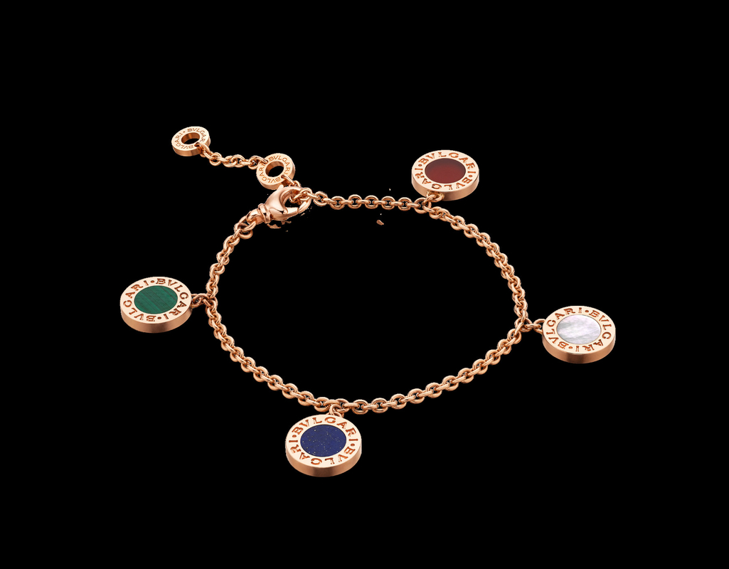 bracelet in 18 kt pink gold with mother of pearl carnelian malachite lapis