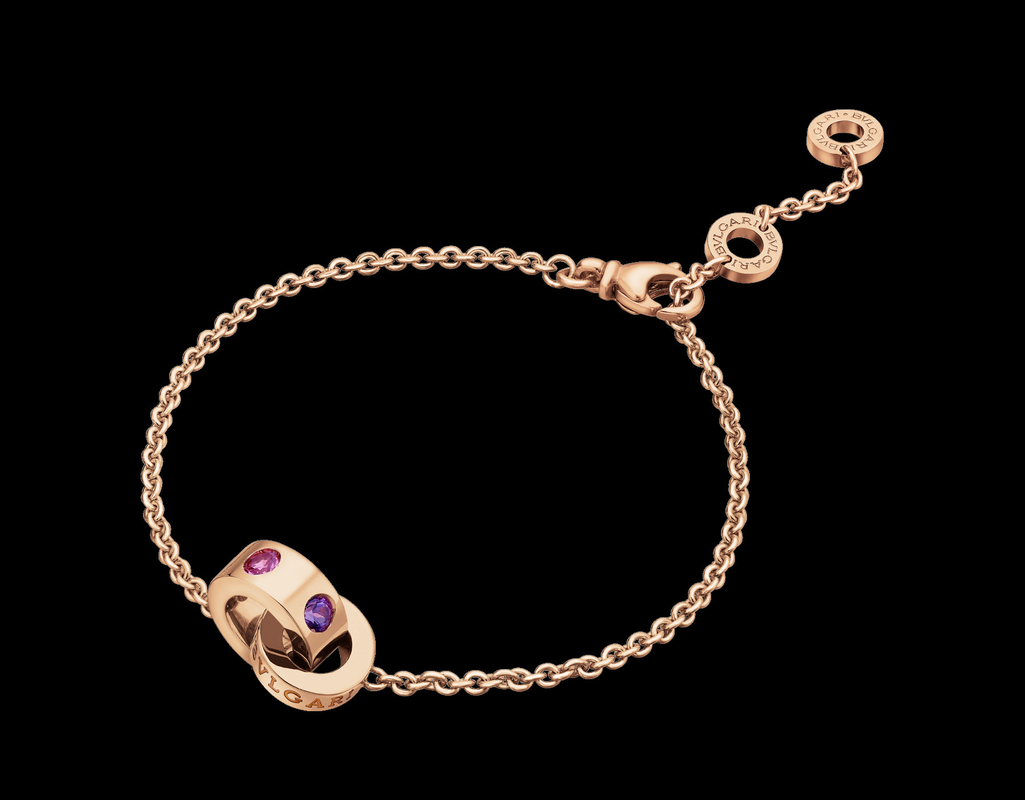 bracelet in 18 kt pink gold with amethysts and pink tourmalines