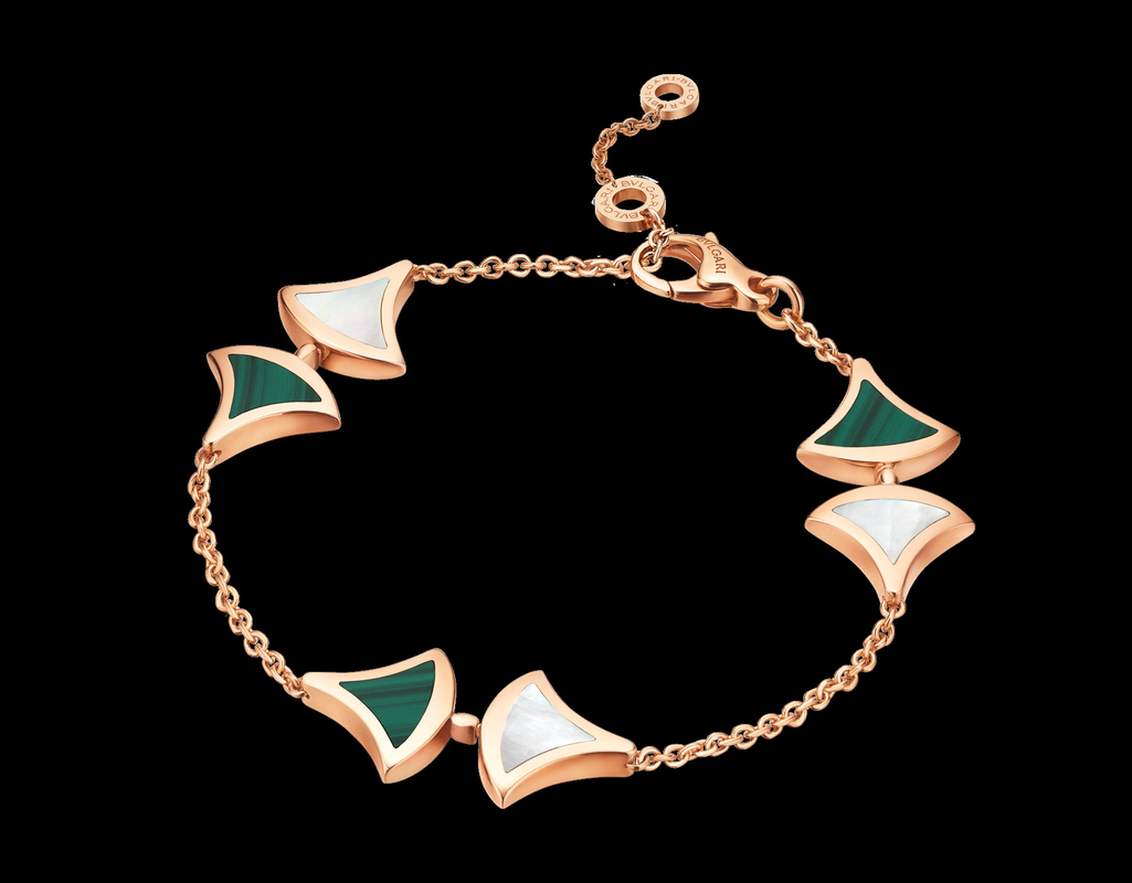DIVAS' DREAM bracelet in 18 kt pink gold with malachite and morther of pearl