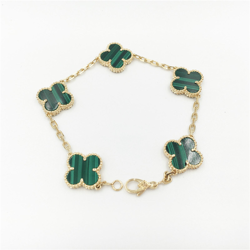 Van  & Arpels Vintage Alhambra bracelet 5 motifs bracelet in yellow gold malachite