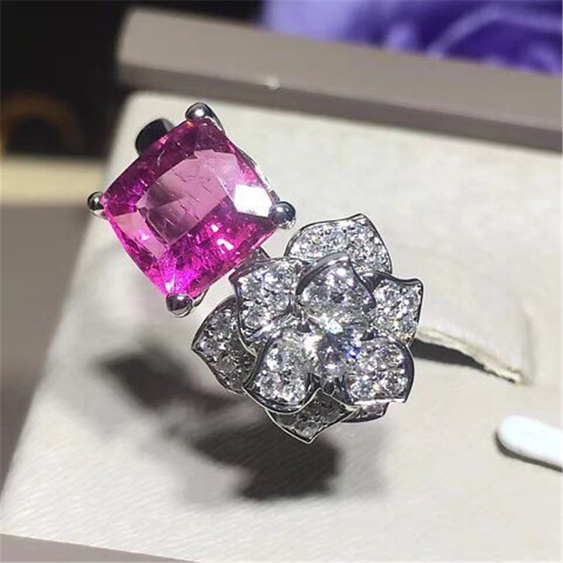 Piaget  full diamonds red tourmaline rose  ring of 18kt gold  with yellow gold or white gold